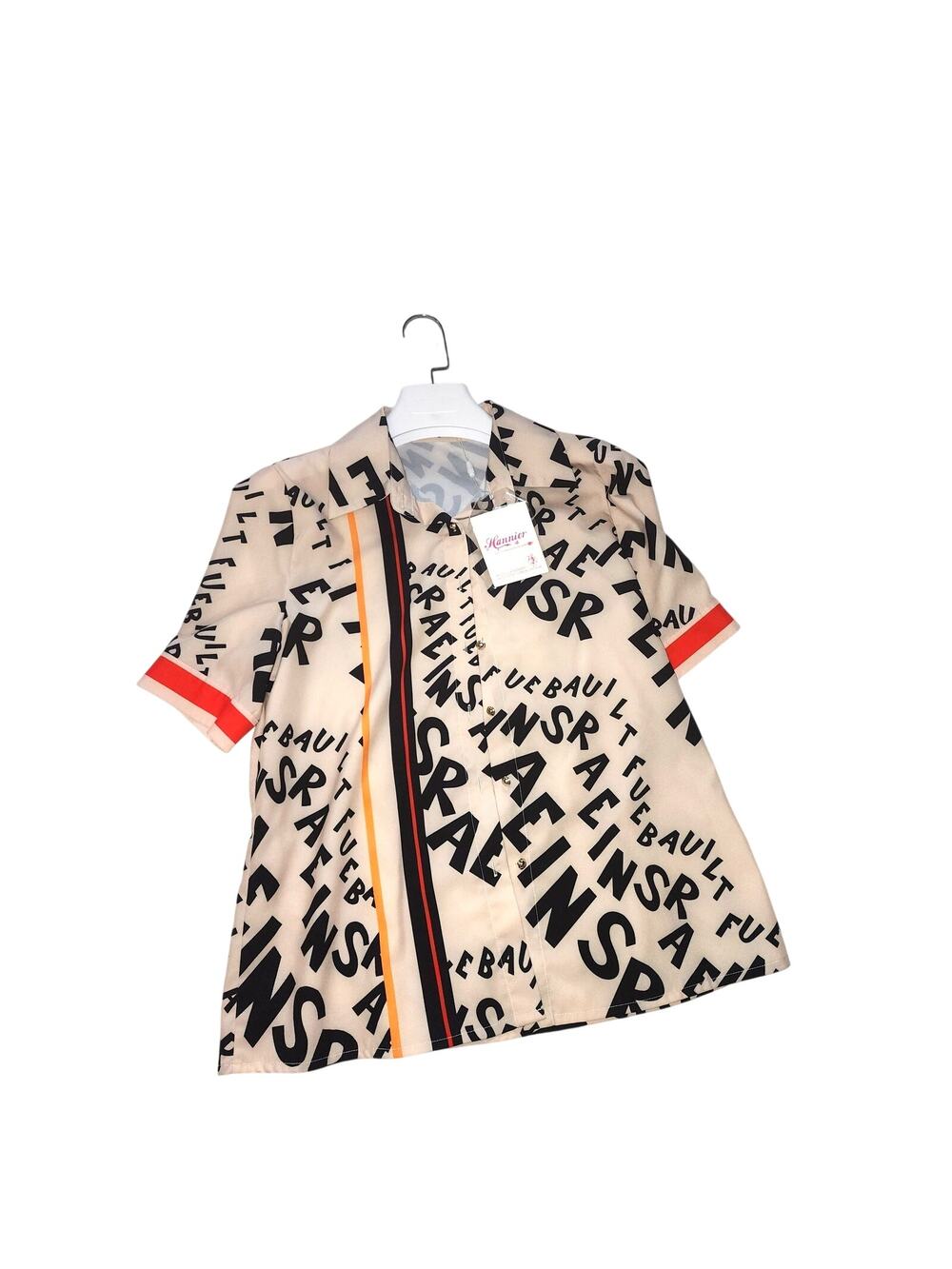 Hannier Beige Letter Print Short Sleeve Shirt XL